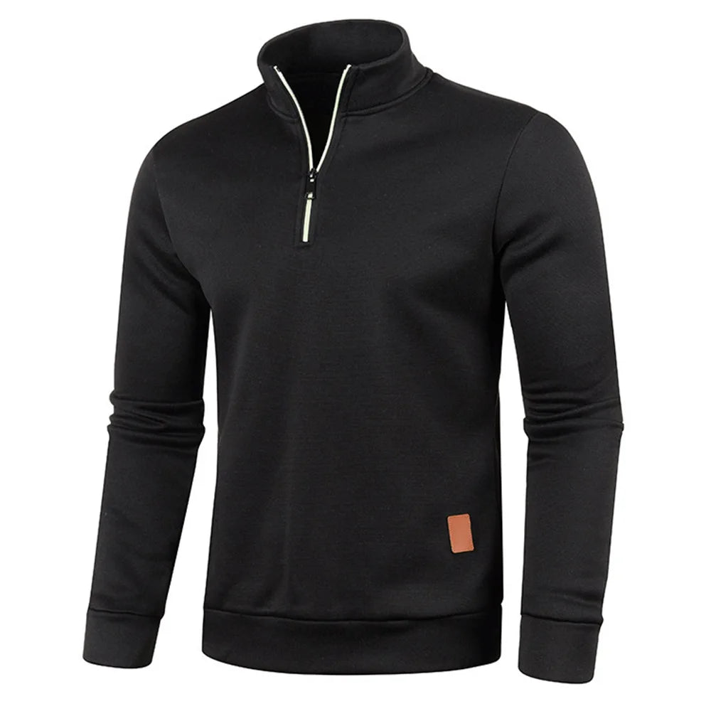 Men's Half-Zip Turtleneck Sweatshirt — Solid Color Pullover