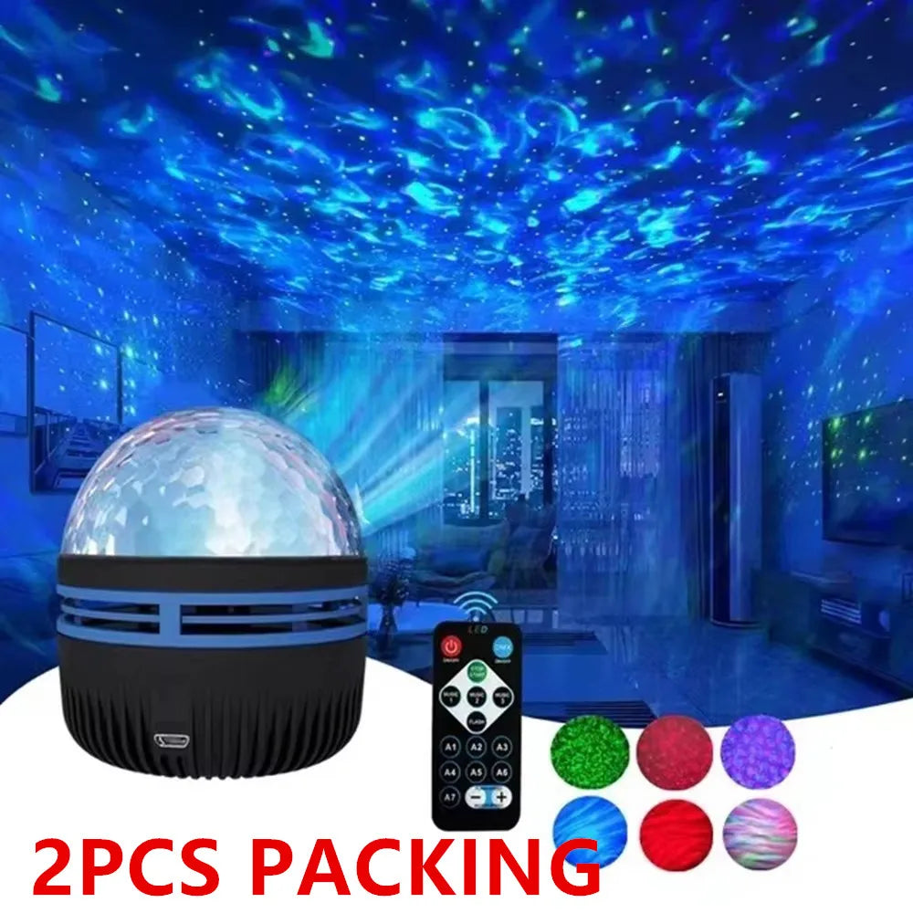 2-in-1 LED Galaxy Projector – Night Light & Ocean Wave Ceiling Projector