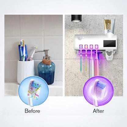Smart Wall-Mounted Toothbrush Sanitizer – Solar Powered with Auto Toothpaste Dispenser