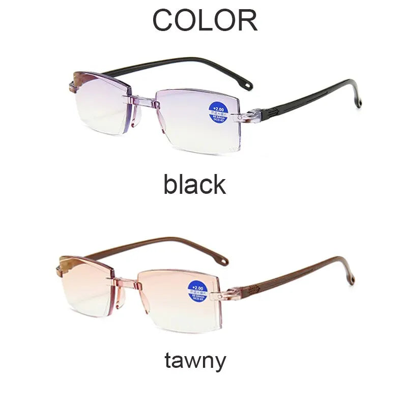 Rimless Bifocal Reading Glasses — Anti-Blue Light, 2 Pairs