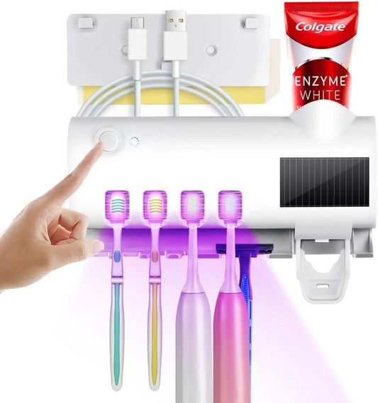 Smart Wall-Mounted Toothbrush Sanitizer – Solar Powered with Auto Toothpaste Dispenser