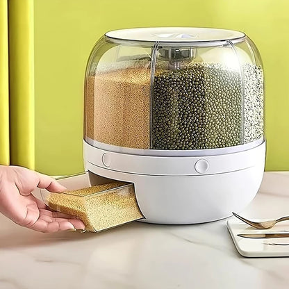 360° Rotating 6-Compartment Grain Dispenser – Airtight Kitchen Storage Container