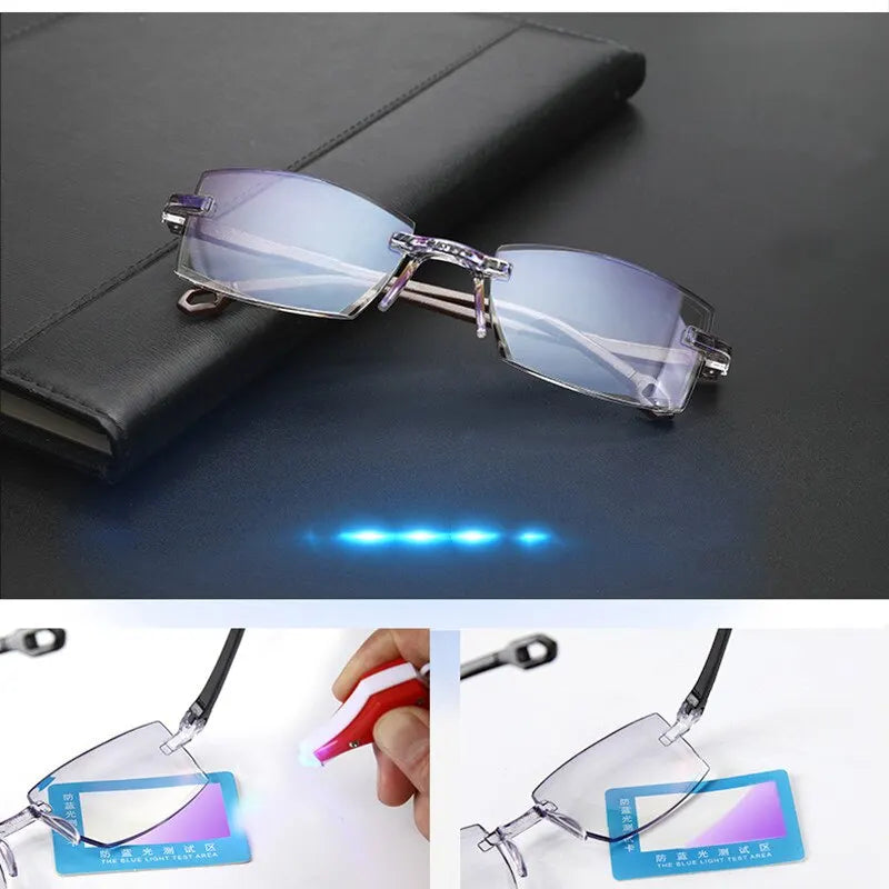 Rimless Bifocal Reading Glasses — Anti-Blue Light, 2 Pairs