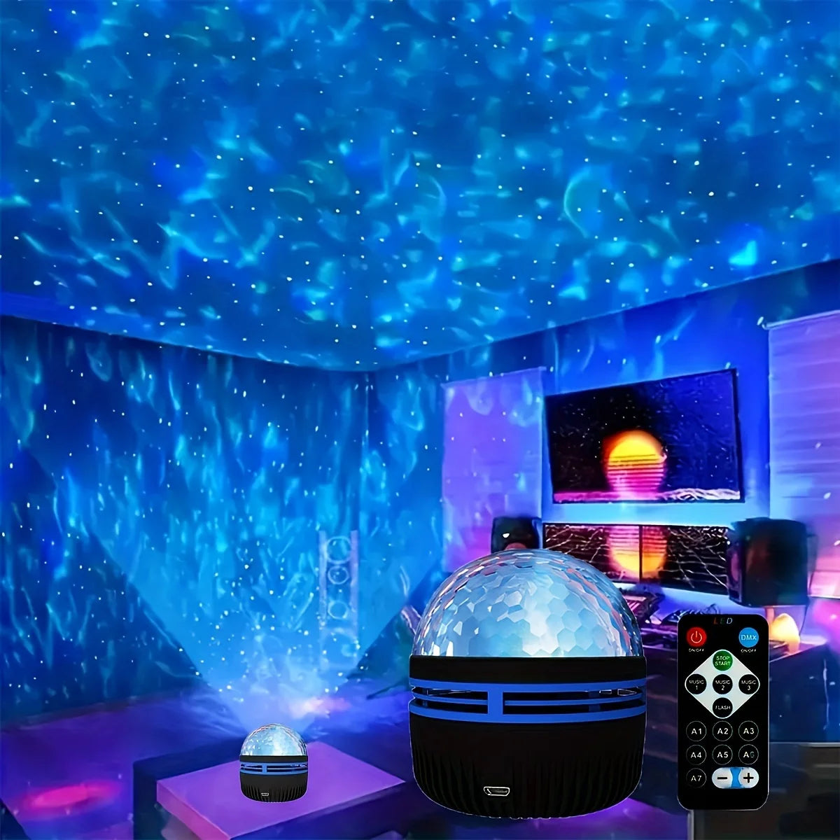 2-in-1 LED Galaxy Projector – Night Light & Ocean Wave Ceiling Projector