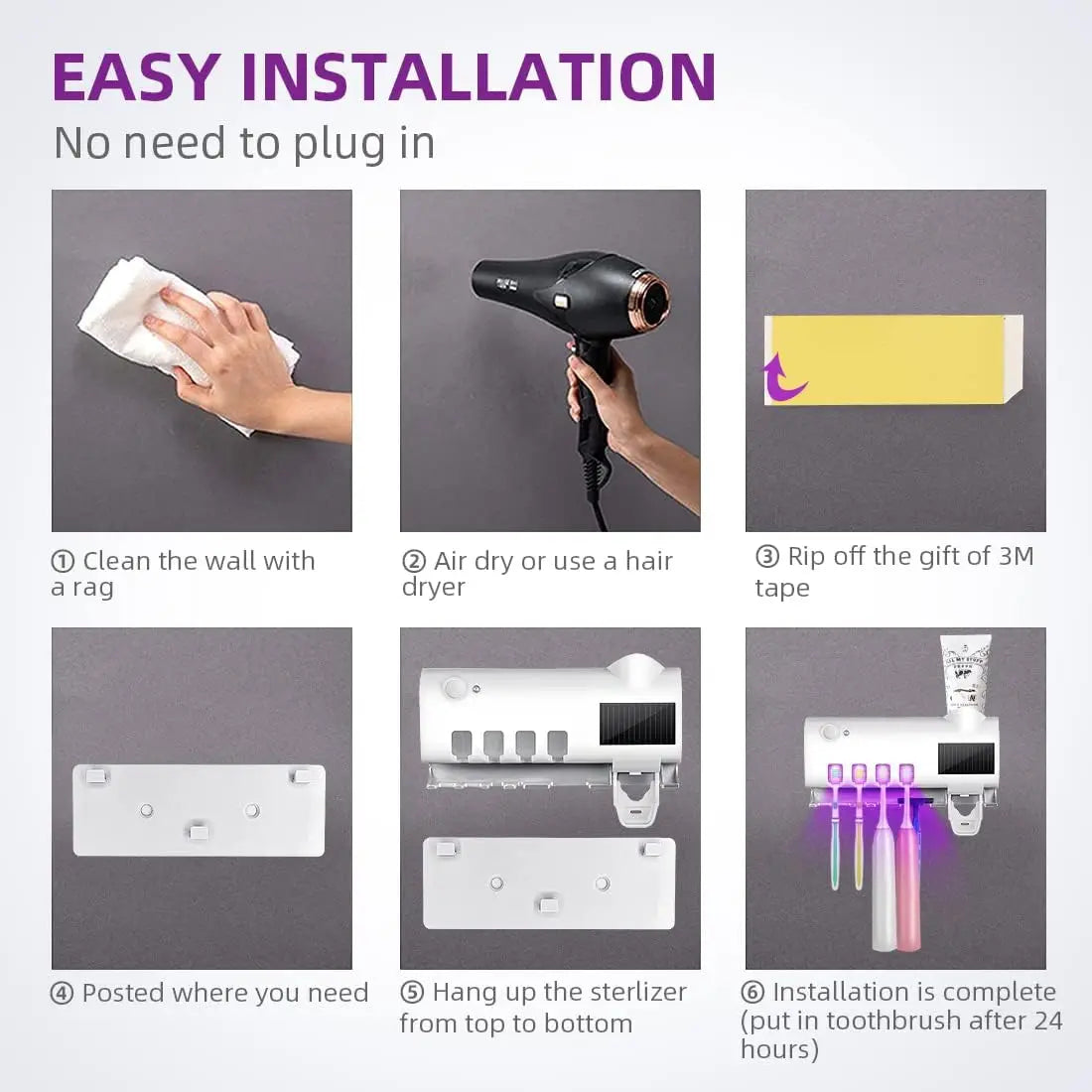 Smart Wall-Mounted Toothbrush Sanitizer – Solar Powered with Auto Toothpaste Dispenser