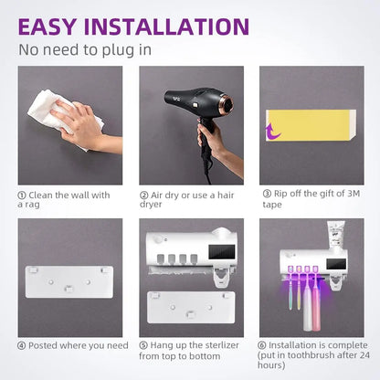 Smart Wall-Mounted Toothbrush Sanitizer – Solar Powered with Auto Toothpaste Dispenser