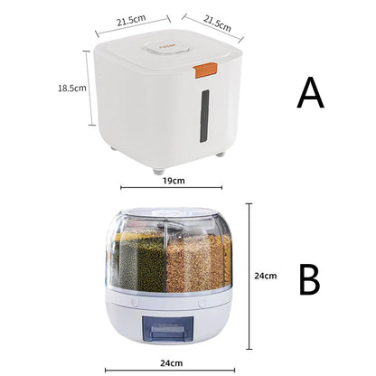 360° Rotating 6-Compartment Grain Dispenser – Airtight Kitchen Storage Container
