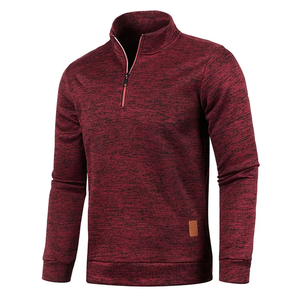 Men's Half-Zip Turtleneck Sweatshirt — Solid Color Pullover