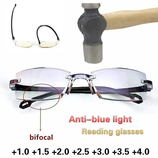 Rimless Bifocal Reading Glasses — Anti-Blue Light, 2 Pairs