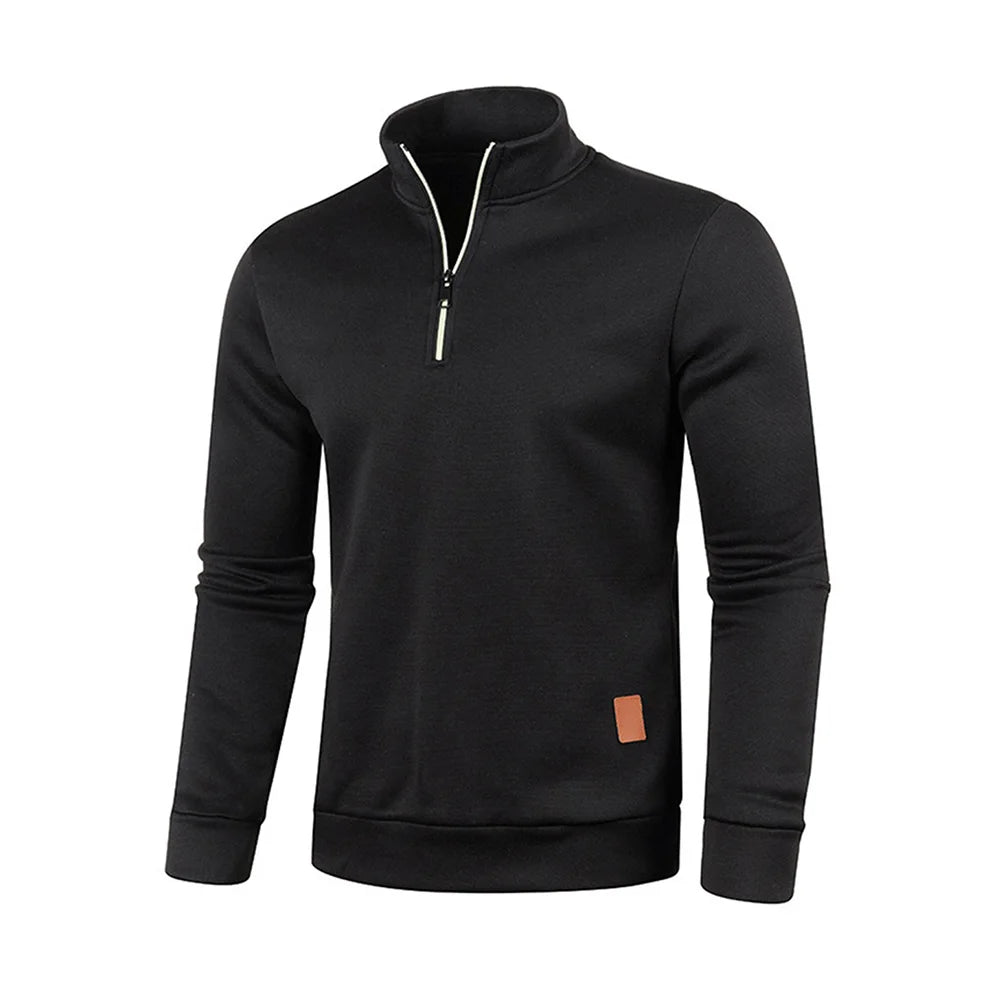 Men's Half-Zip Turtleneck Sweatshirt — Solid Color Pullover