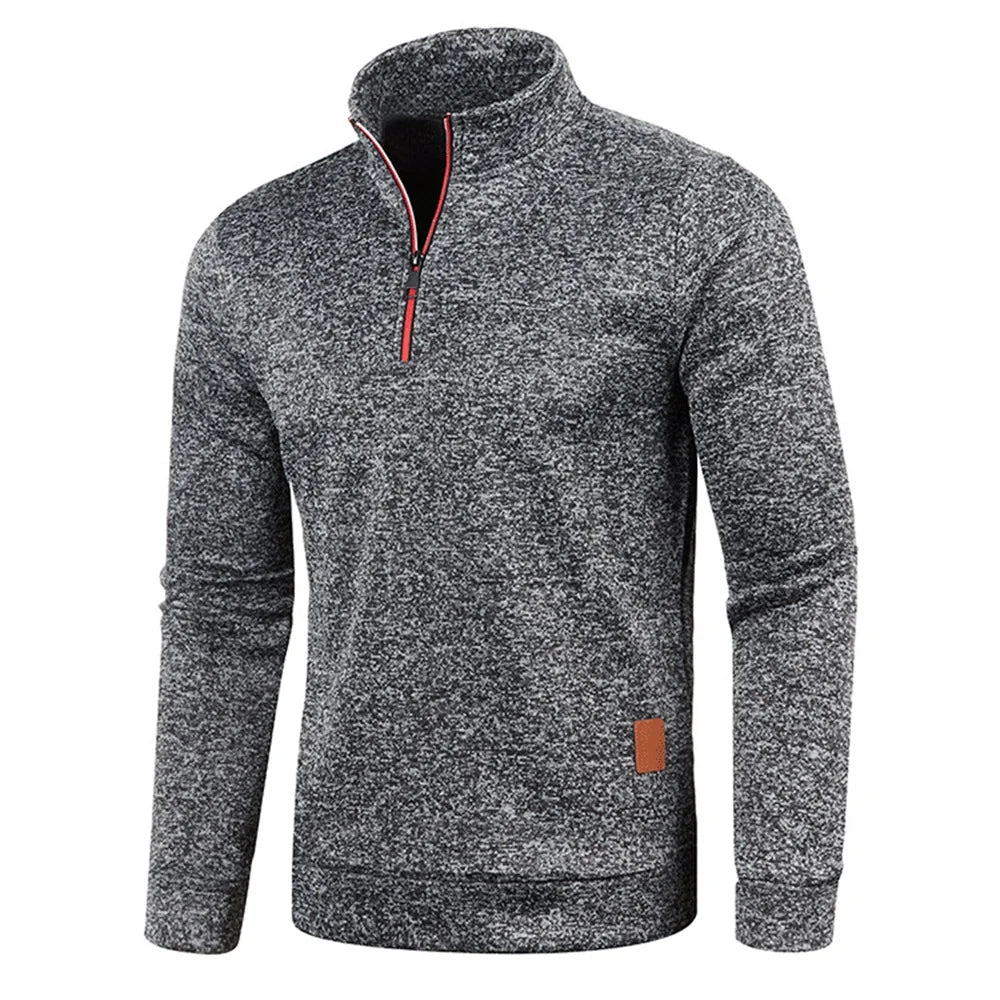 Men's Half-Zip Turtleneck Sweatshirt — Solid Color Pullover