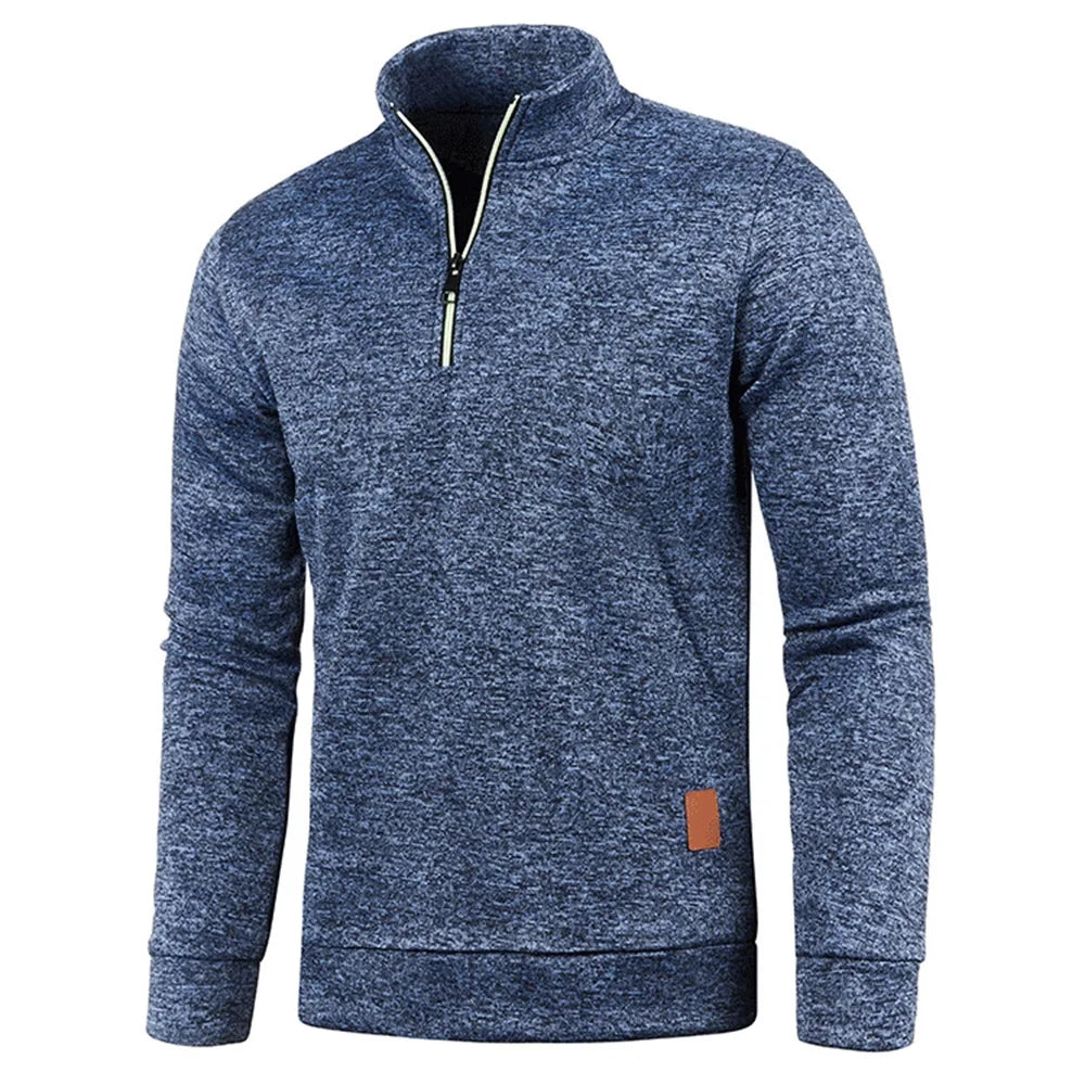 Men's Half-Zip Turtleneck Sweatshirt — Solid Color Pullover
