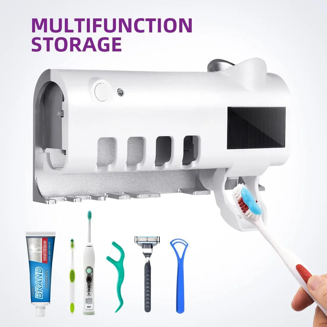 Smart Wall-Mounted Toothbrush Sanitizer – Solar Powered with Auto Toothpaste Dispenser