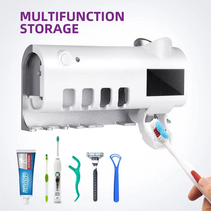 Smart Wall-Mounted Toothbrush Sanitizer – Solar Powered with Auto Toothpaste Dispenser