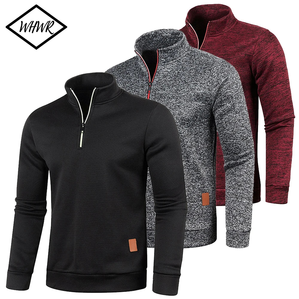 Men's Half-Zip Turtleneck Sweatshirt — Solid Color Pullover