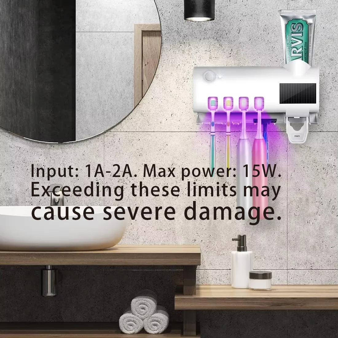 Smart Wall-Mounted Toothbrush Sanitizer – Solar Powered with Auto Toothpaste Dispenser